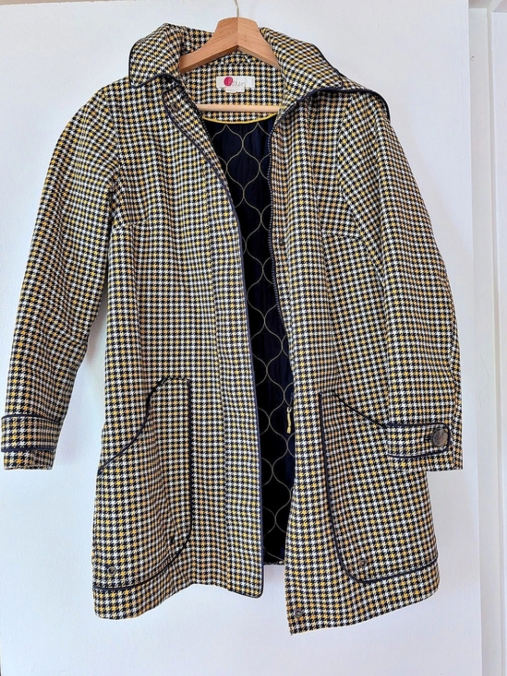 Boden Anya Waterproof Mac Houndstooth Coat Yellow & Black